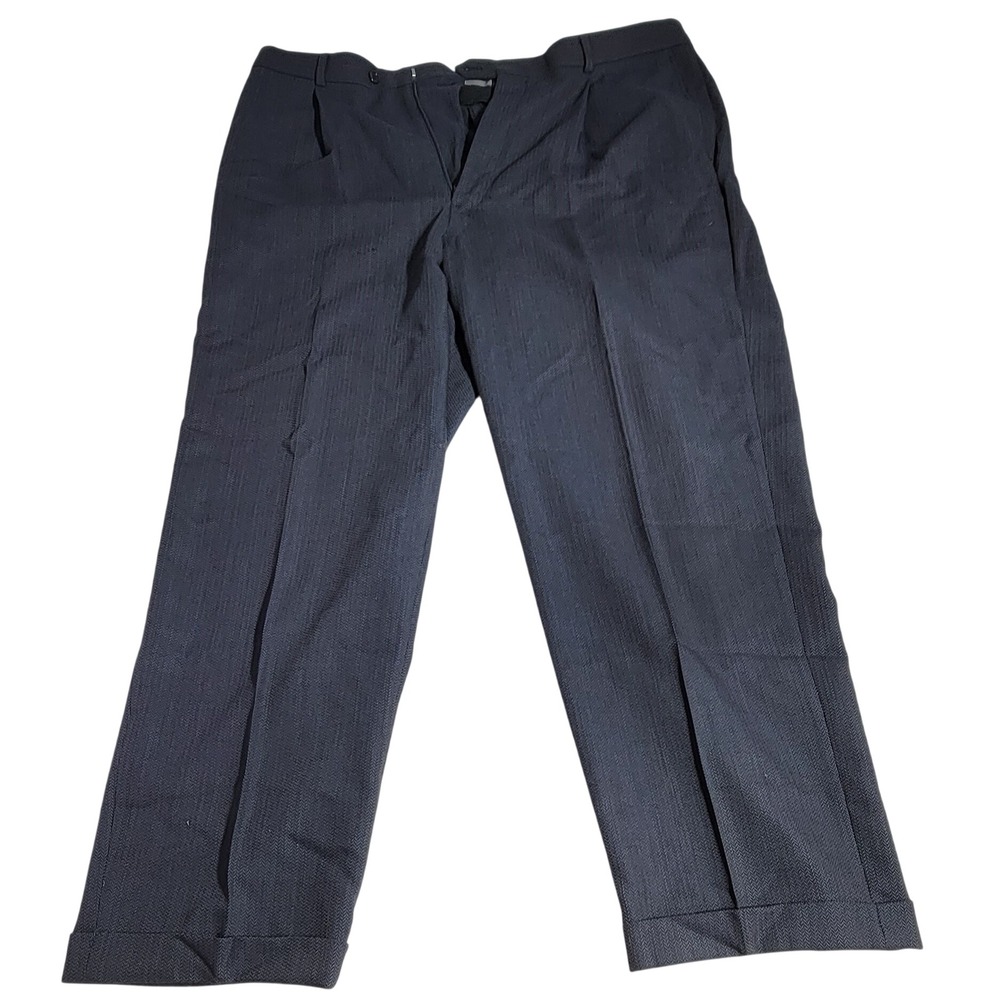 Armani Collezioni Mens Navy Blue Textured Wool Pleated Cuffed Dress Pants 44L